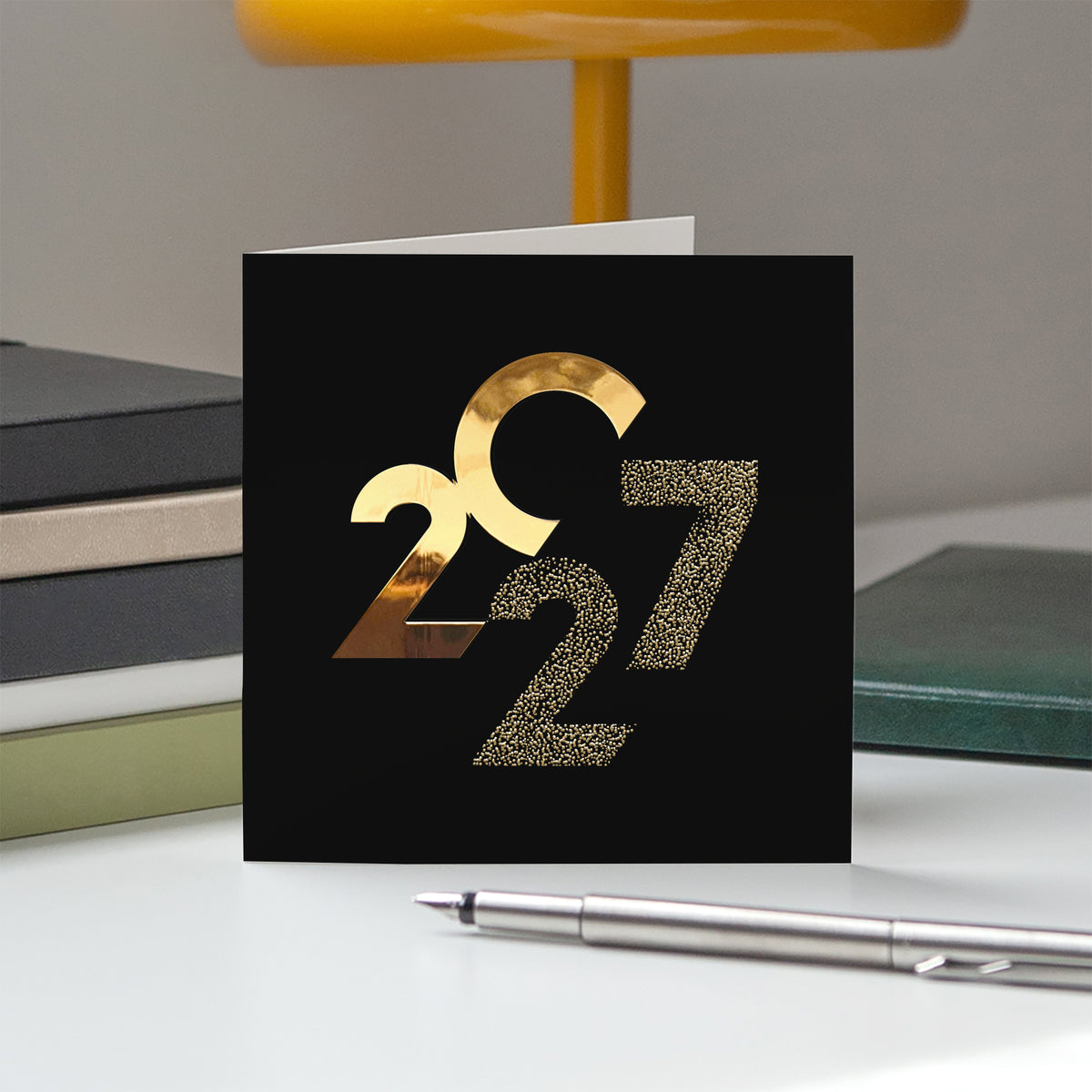 Elegancia Negra y Dorada | Tarjeta de Navidad dorada • Cuadrada plegable photo N° 5