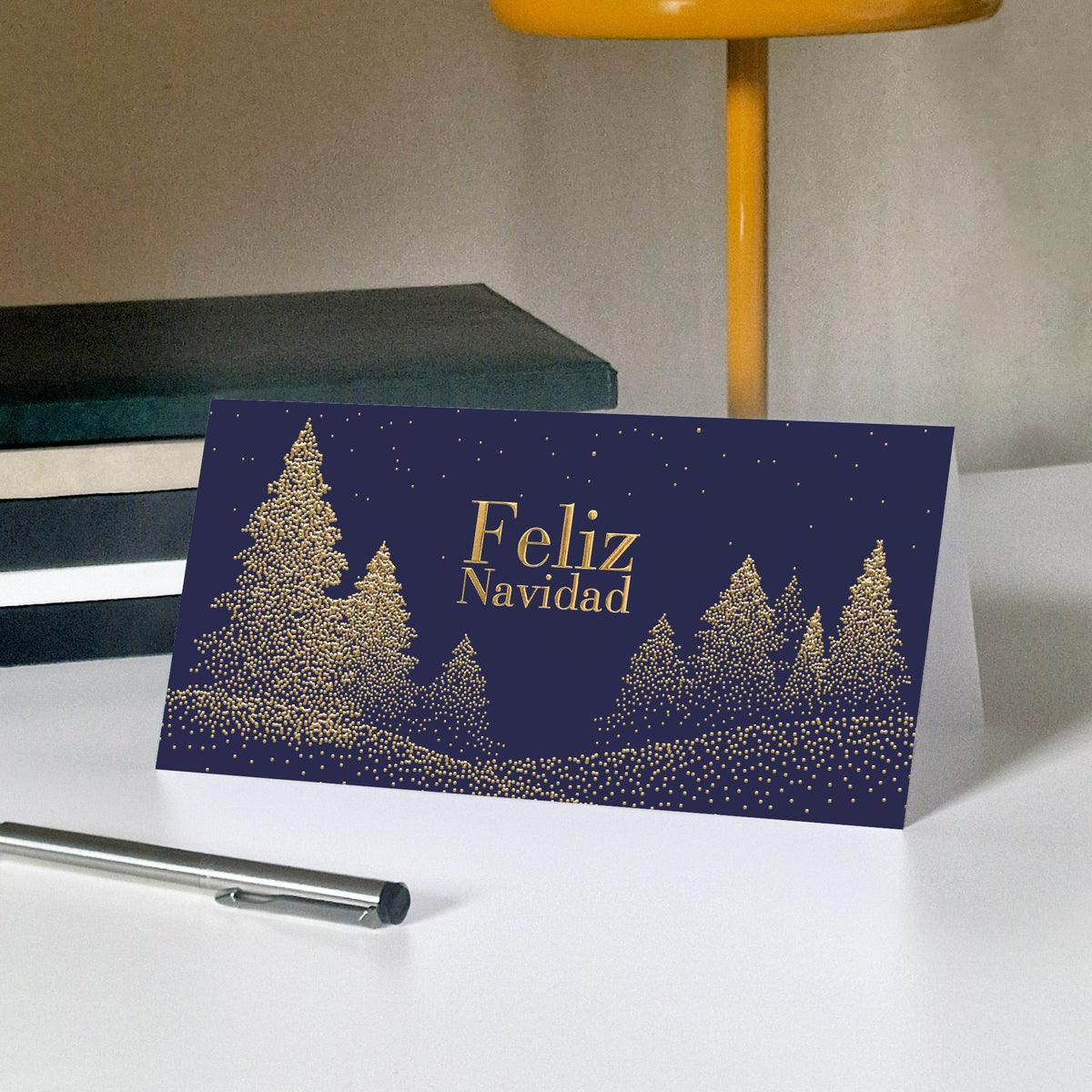 Abetos Centelleantes | Tarjeta de Navidad dorada • Panorámica plegable photo N° 5