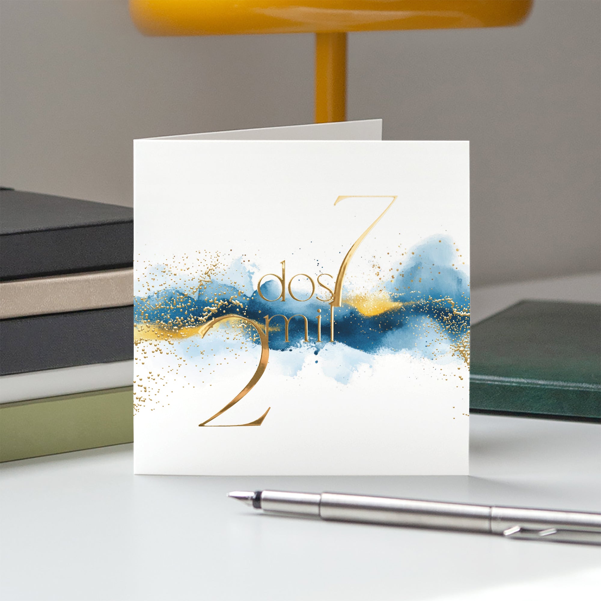 Azul de Oro | Tarjeta de Navidad dorada • Cuadrada plegable photo N° 5