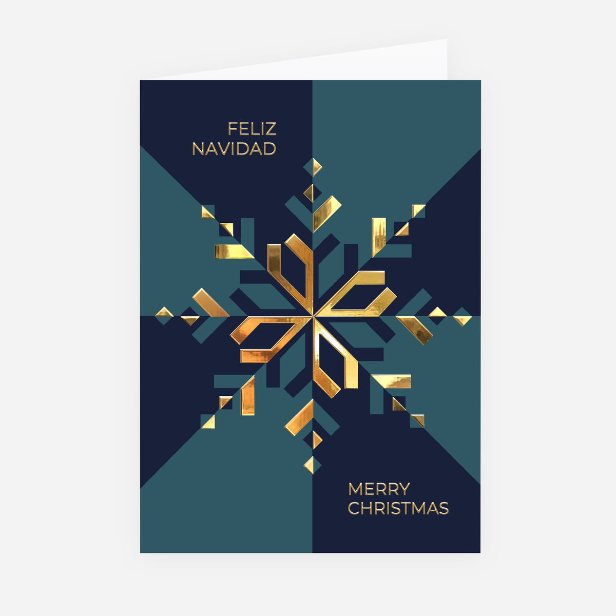 Copo de Nieve Elegante | Tarjeta de Navidad dorada • Vertical de doble hoja photo N° 1