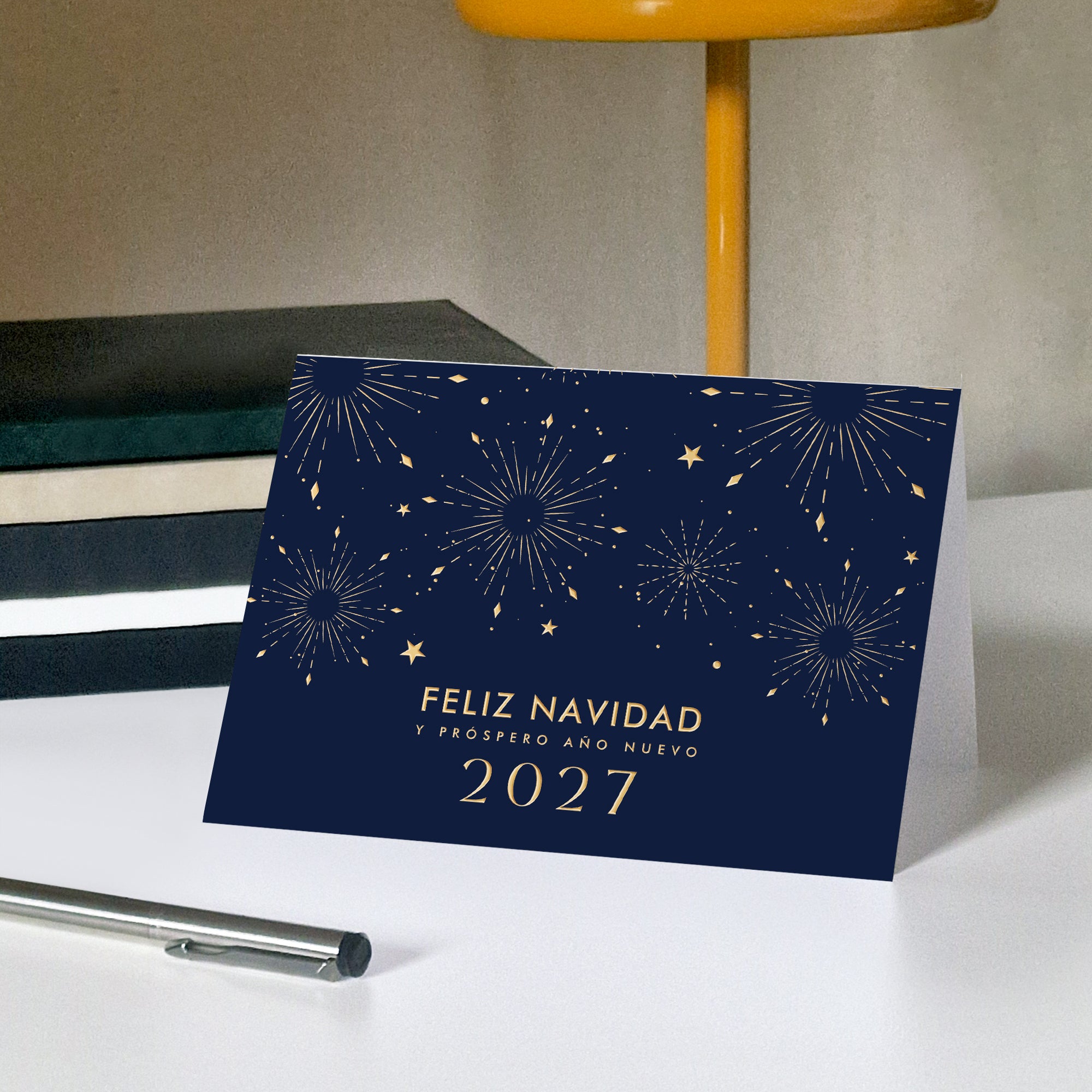 Brillo Nocturno | Tarjeta de Navidad dorada • Horizontal plegable photo N° 5