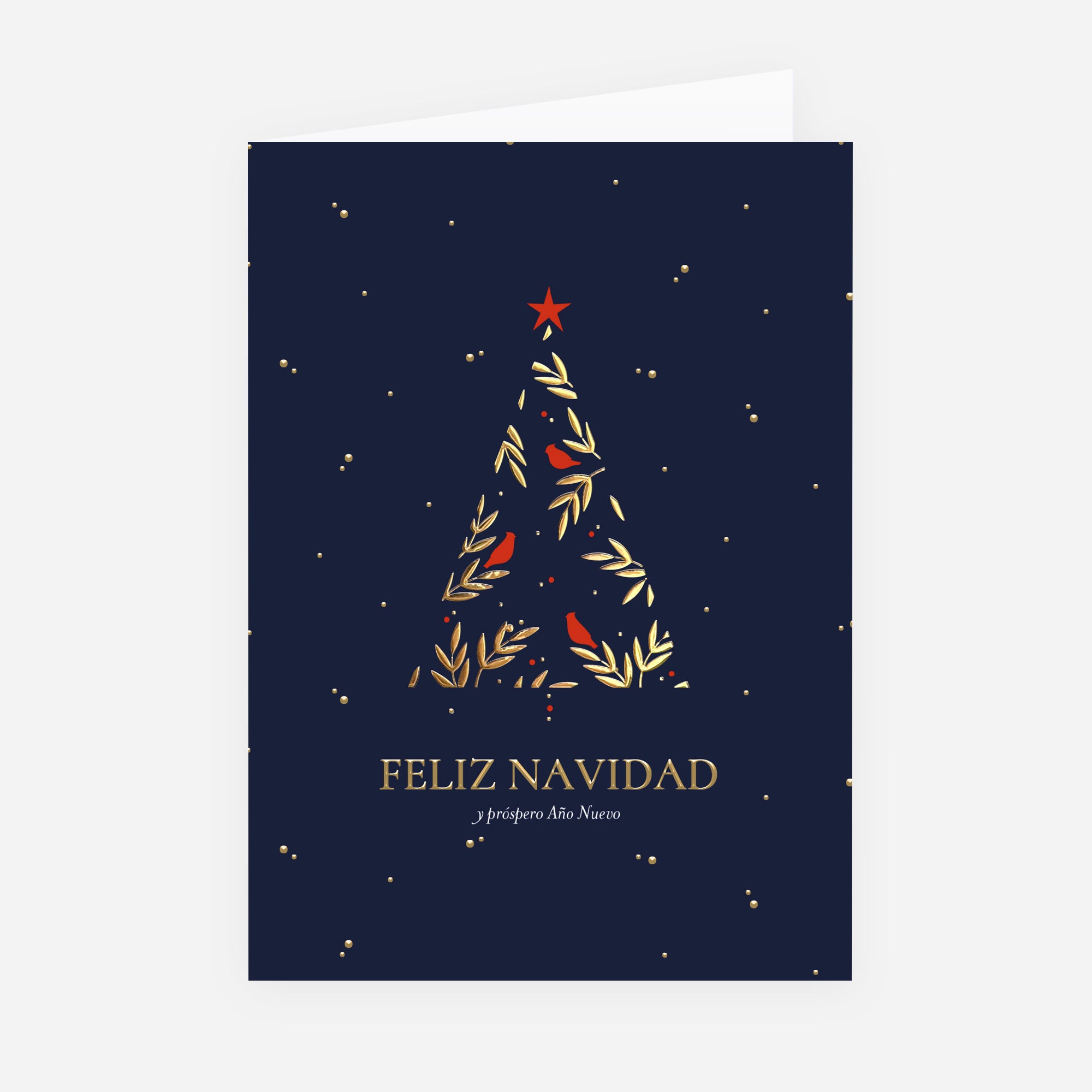 Abeto Encantado | Tarjeta de Navidad dorada • Vertical plegable photo N° 1