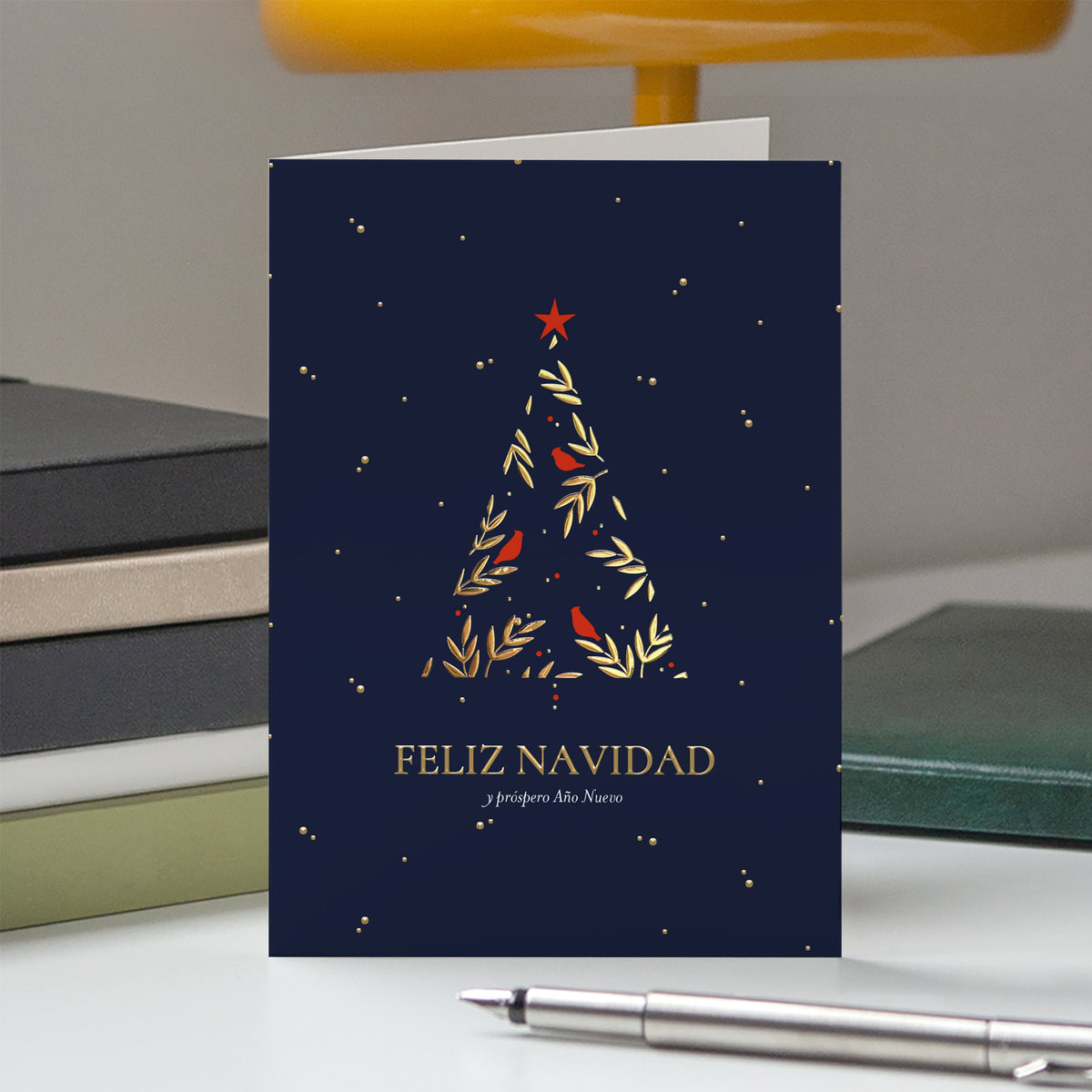 Abeto Encantado | Tarjeta de Navidad dorada • Vertical de doble hoja photo N° 5