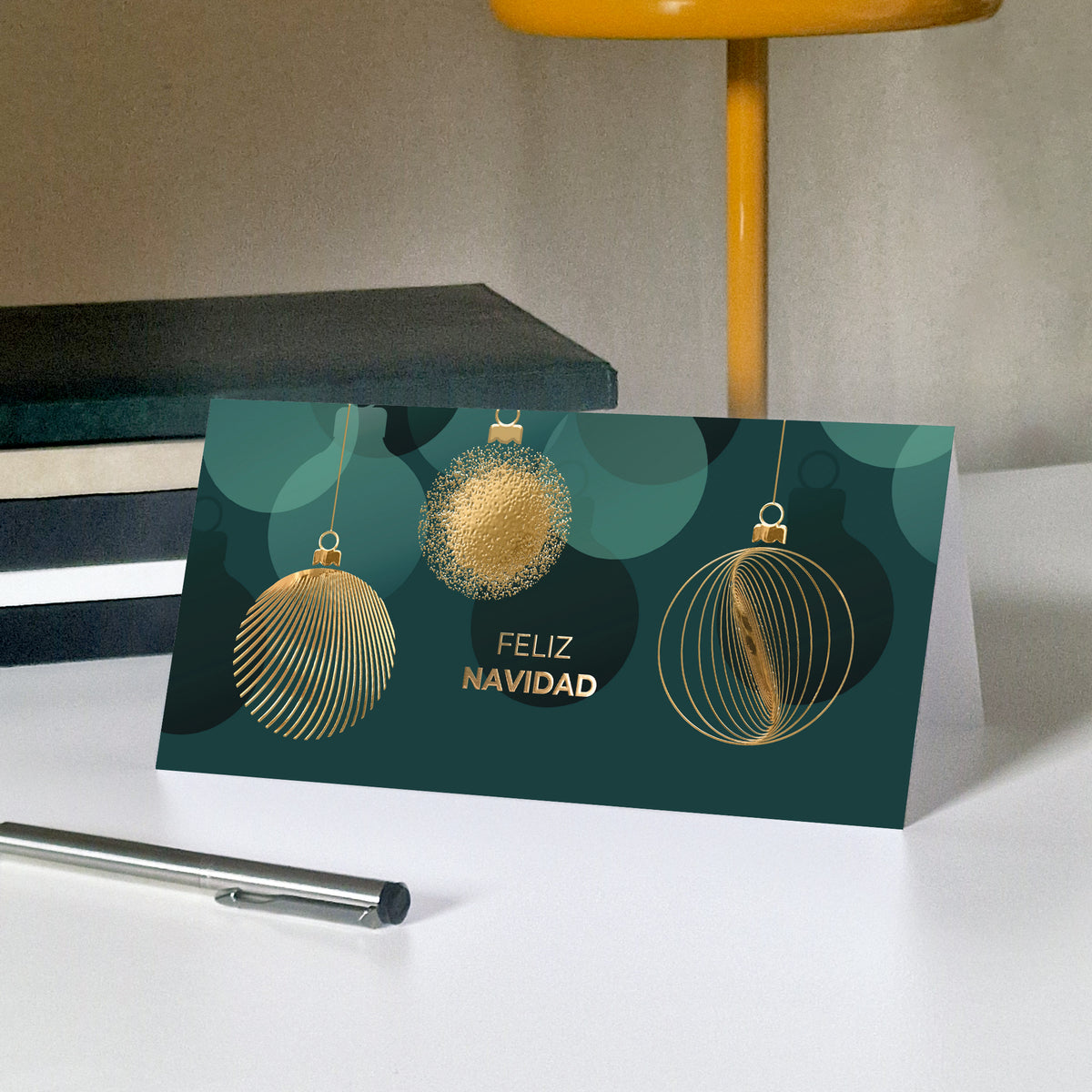 Adornos Dorados | Tarjeta de Navidad dorada • Panorámica plegable photo N° 5