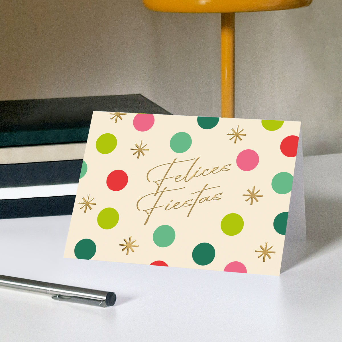 Confeti de Deseos | Tarjeta de Navidad dorada • Díptico horizontal photo N° 5