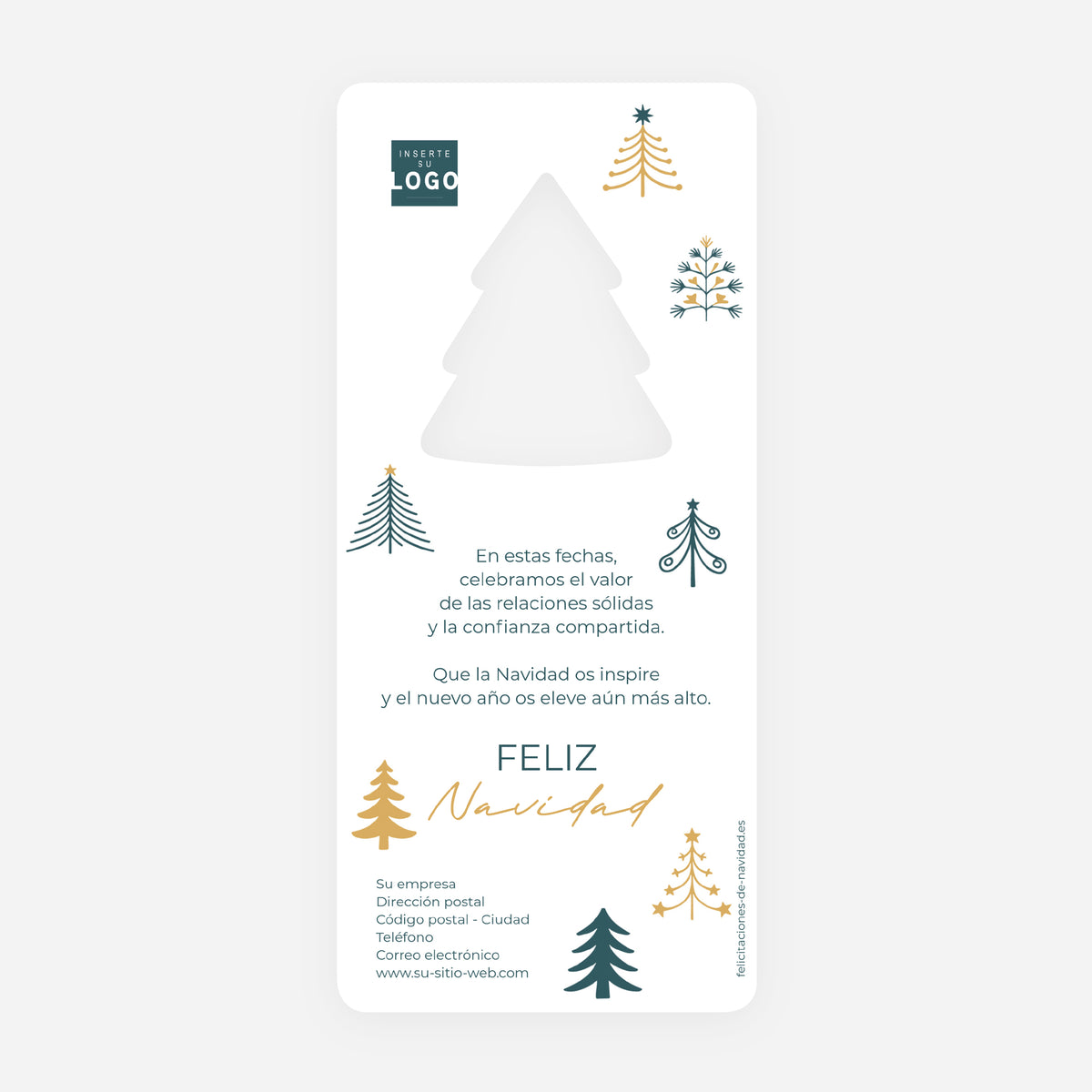 Bosque Geométrico | Tarjeta de Navidad dorada • Árbol troquelado photo N° 2