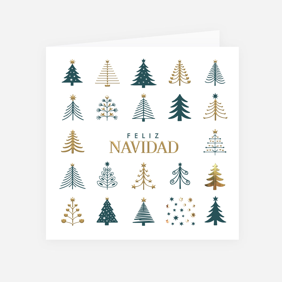 Bosque Geométrico | Tarjeta de Navidad dorada • Cuadrada plegable photo N° 1