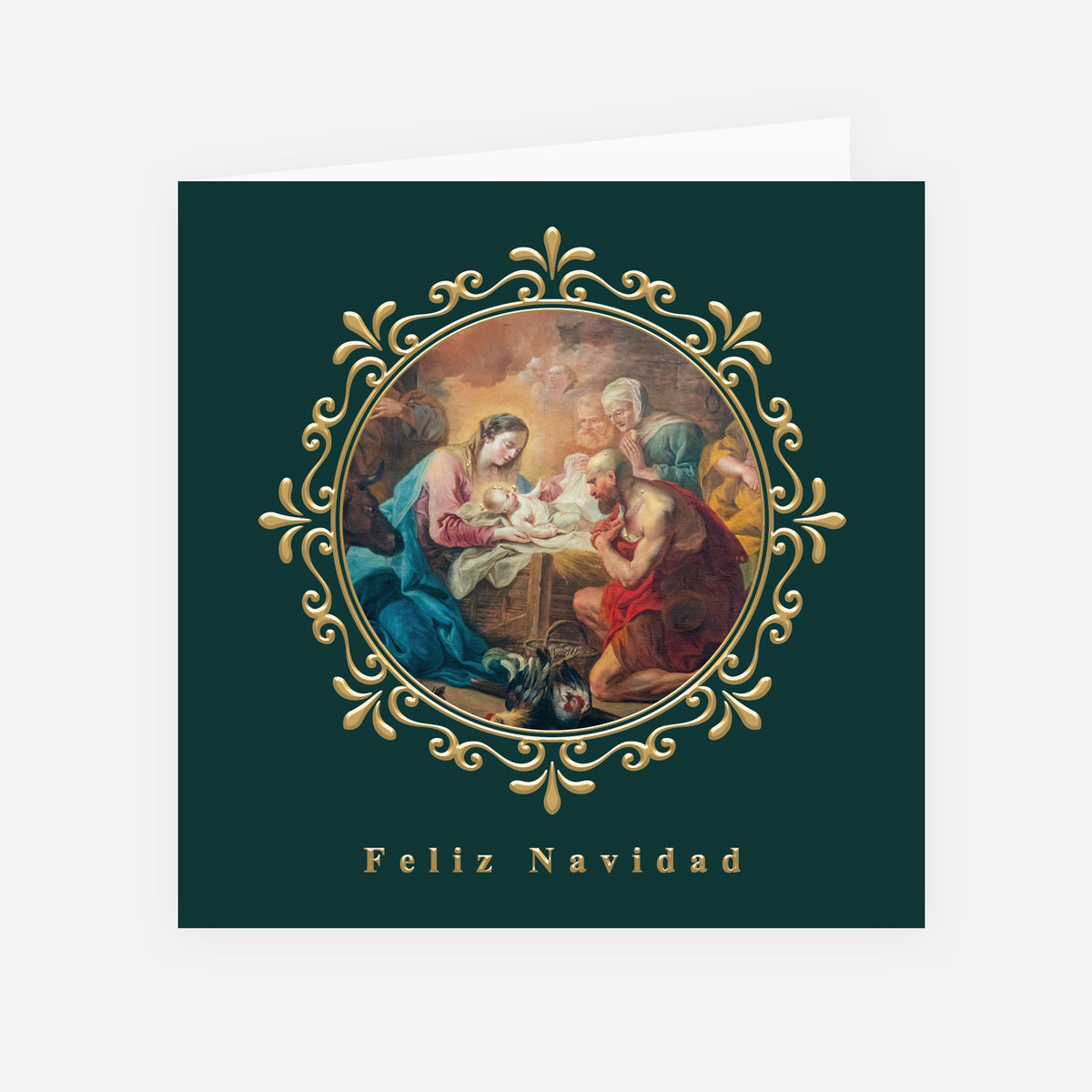 Sagrada Navidad | Tarjeta de Navidad dorada • Cuadrada plegable photo N° 1
