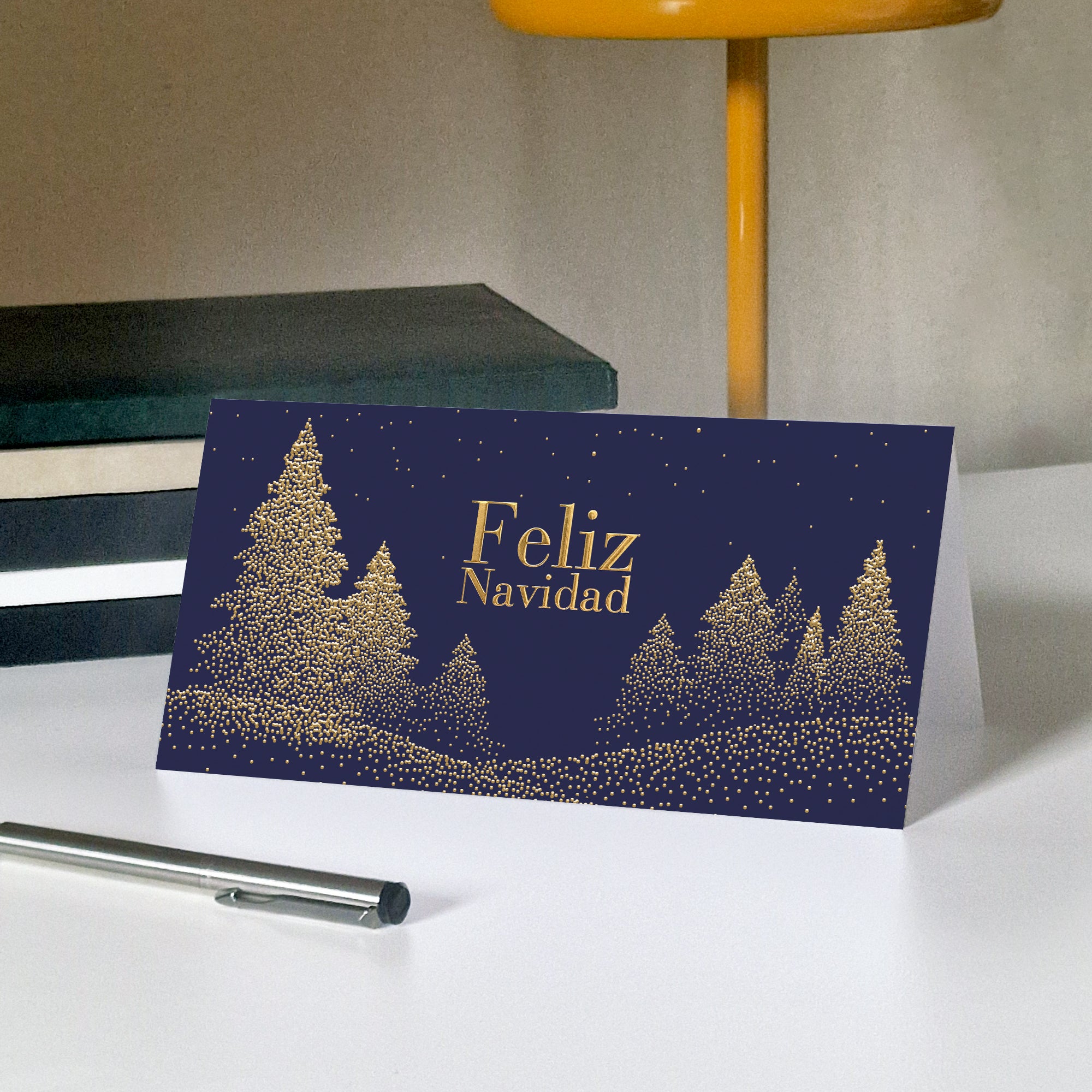 Abetos Centelleantes | Tarjeta de Navidad dorada • Panorámica plegable photo N° 5