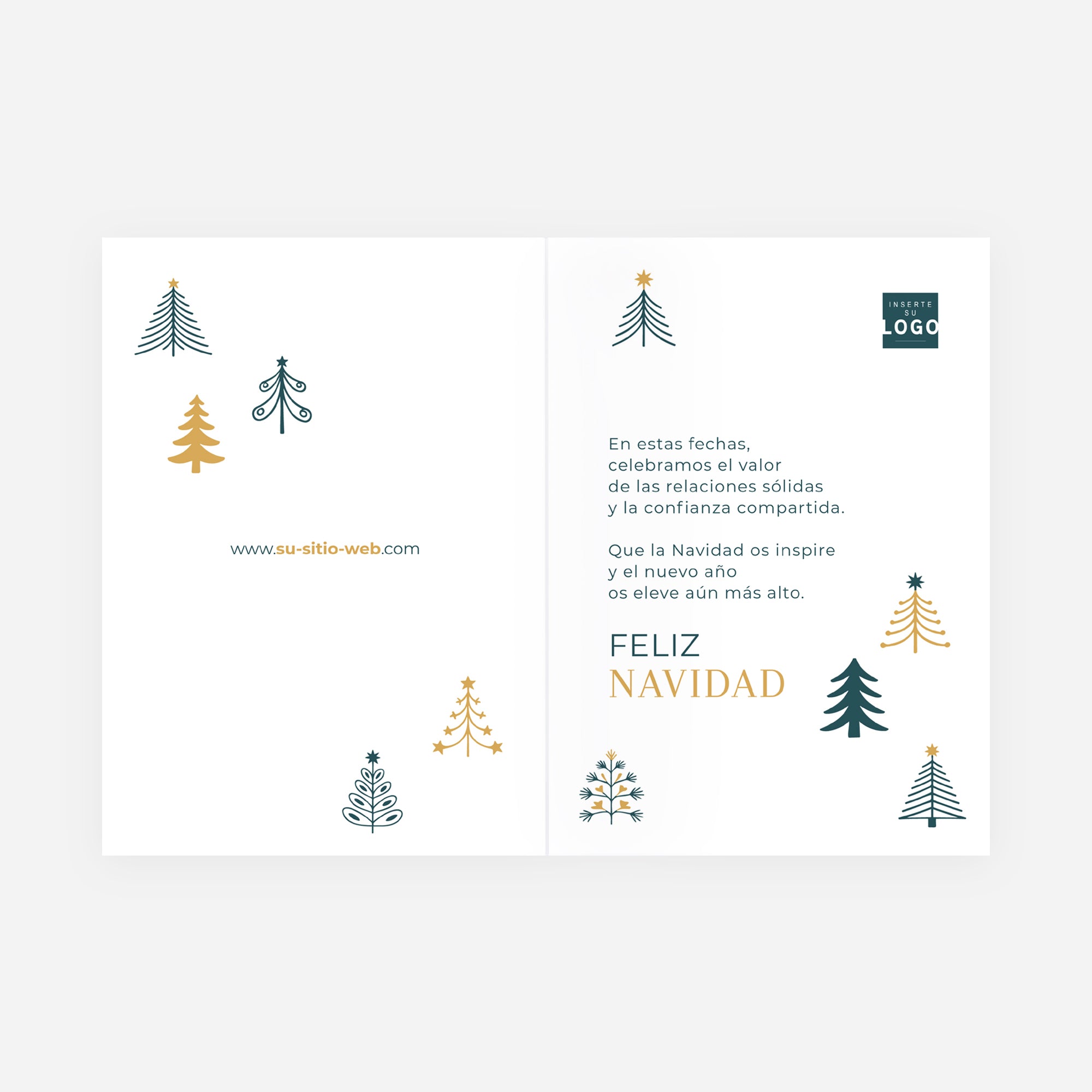 Bosque Geométrico | Tarjeta de Navidad dorada • Vertical plegable photo N° 2