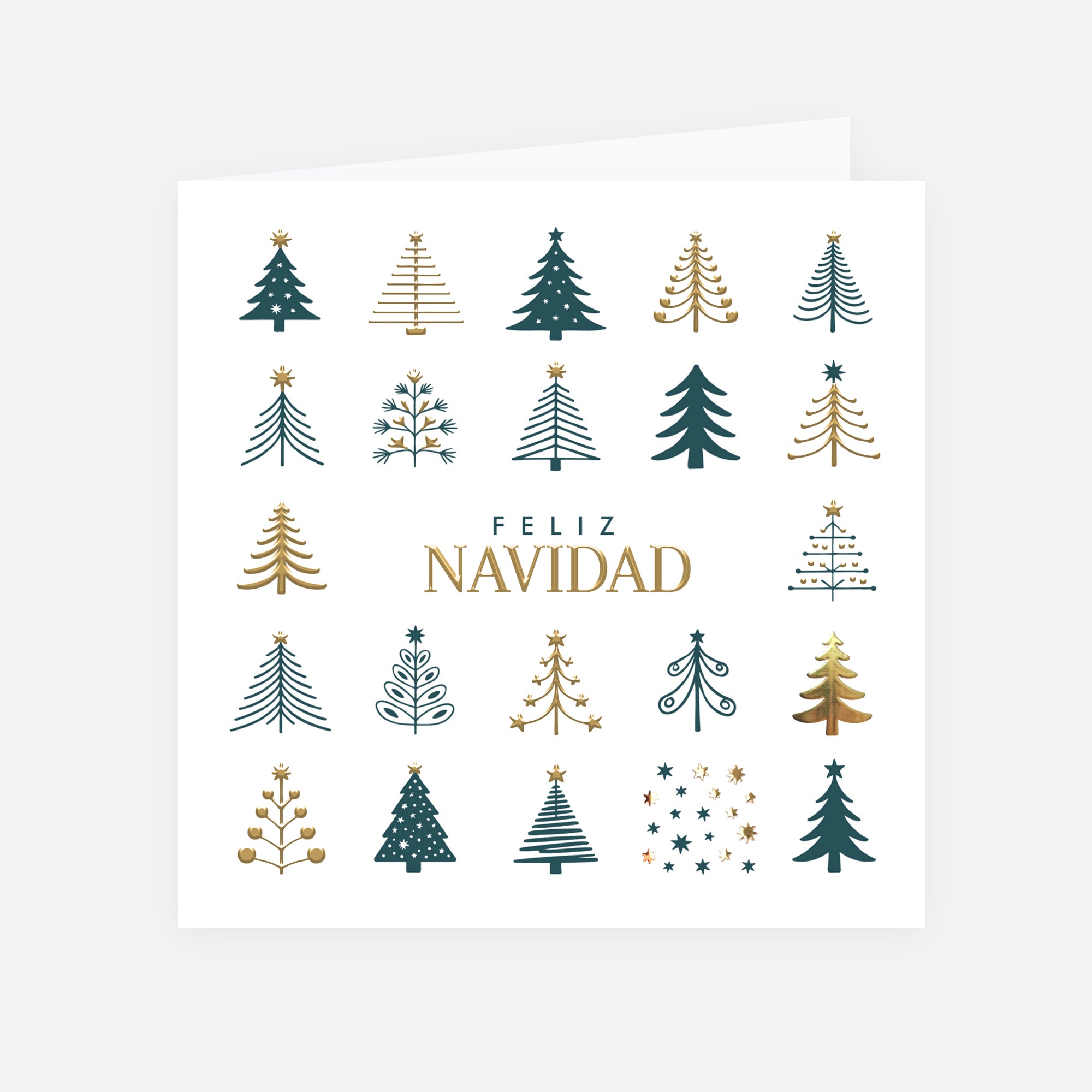 Bosque Geométrico | Tarjeta de Navidad dorada • Cuadrada plegable photo N° 1