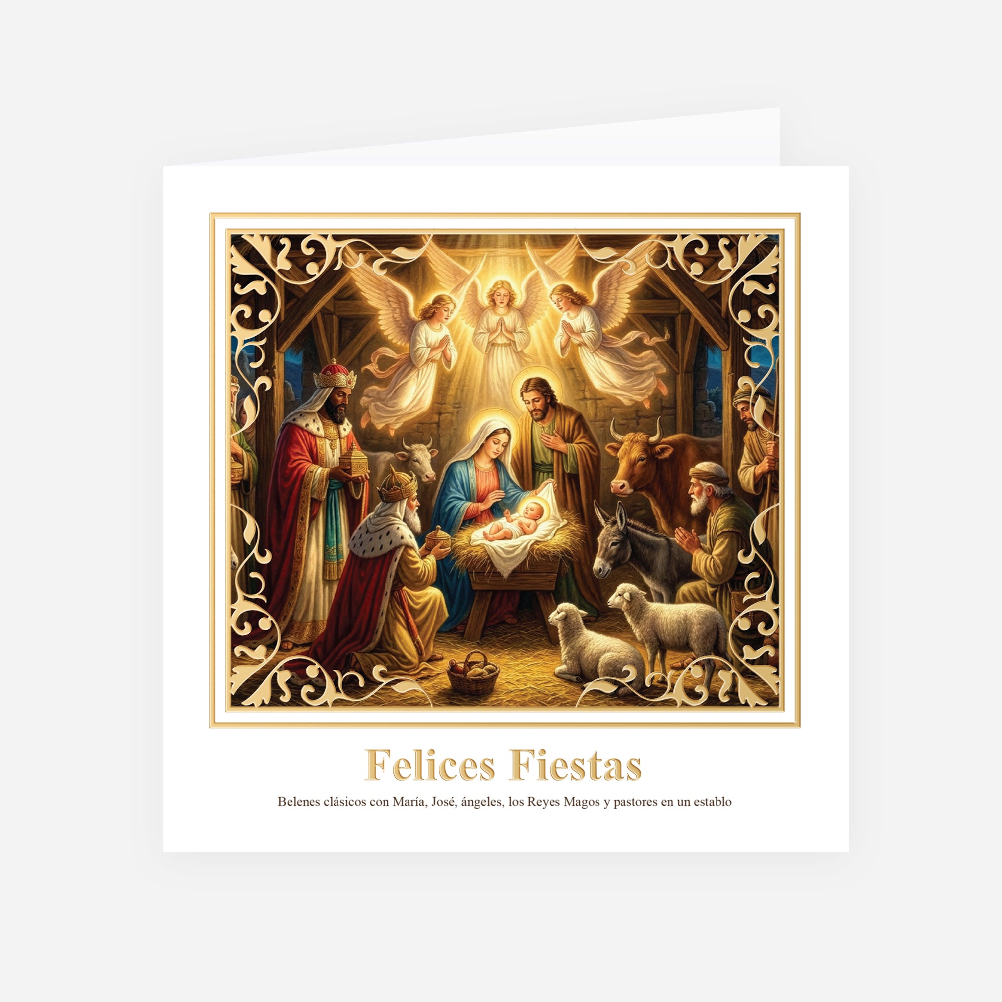 Luz de Belén | Tarjeta de Navidad dorada • Cuadrada plegable photo N° 1