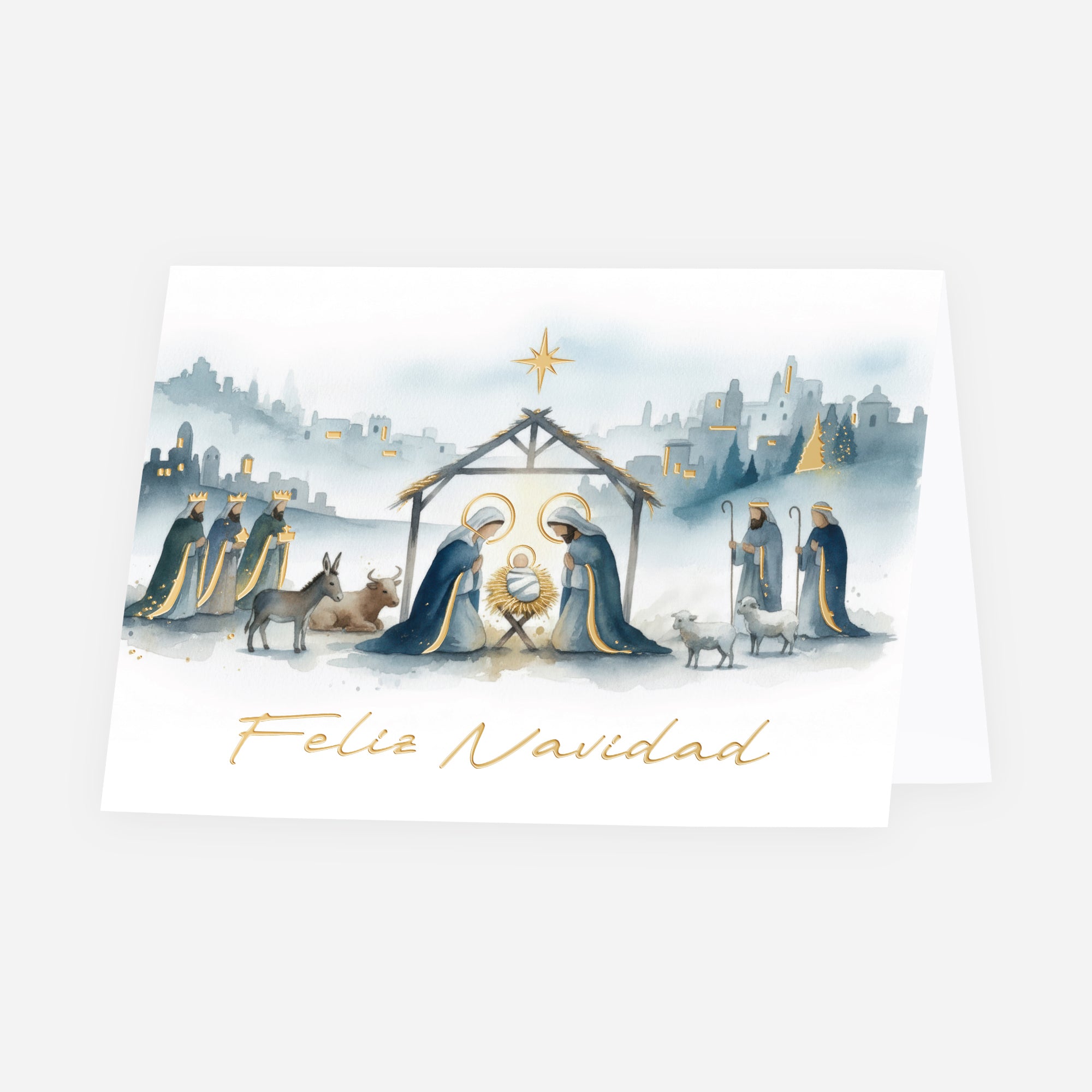Belén de Paz | Tarjeta de Navidad dorada • Horizontal plegable photo N° 1