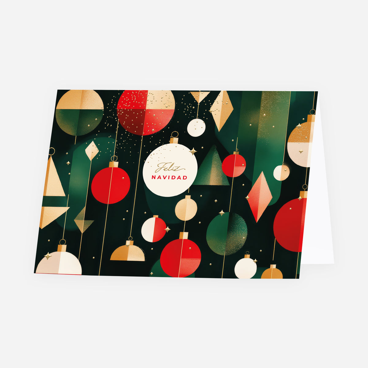 Bolas navideñas encantadoras | Tarjeta de Navidad dorada • Díptico horizontal photo N° 1