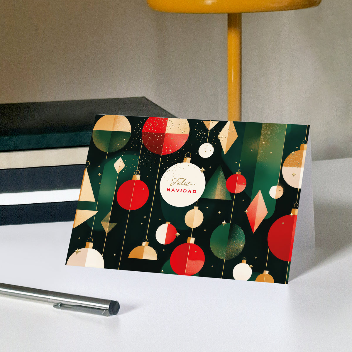 Bolas navideñas encantadoras | Tarjeta de Navidad dorada • Díptico horizontal photo N° 5